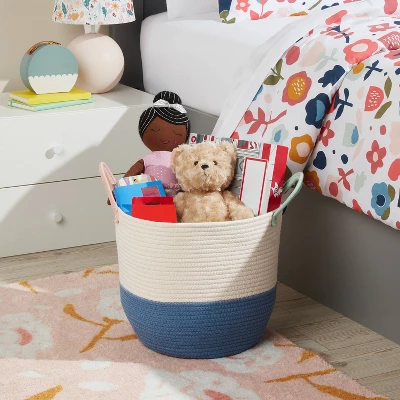 Large Color Block Coiled Rope Kids' Storage Basket Blue/White - Pillowfort™ 1 Large Color Block Coiled Rope Kids' Storage Basket Blue/White - Pillowfort™