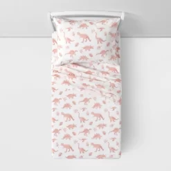 Dinosaur Cotton Kids' Sheet Set Pink - Pillowfort™