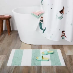 Rugby Striped Kids' Bath Rug Teal - Pillowfort™