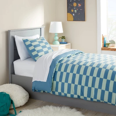 Checkers Kids' Duvet Cover Teal Blue - Pillowfort™ 1 Checkers Kids' Duvet Cover Teal Blue - Pillowfort™