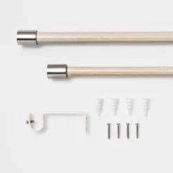 48 - 84" Brushed Nickel Finial Kids' Curtain Rod Natural Wood - Pillowfort™